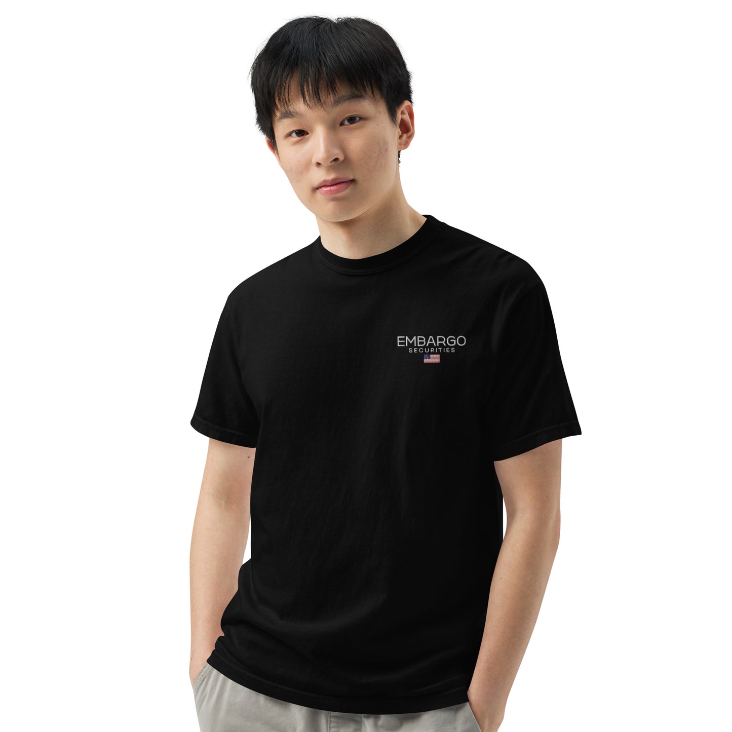 Embroidery Embargo Securities USA Flag T shirt