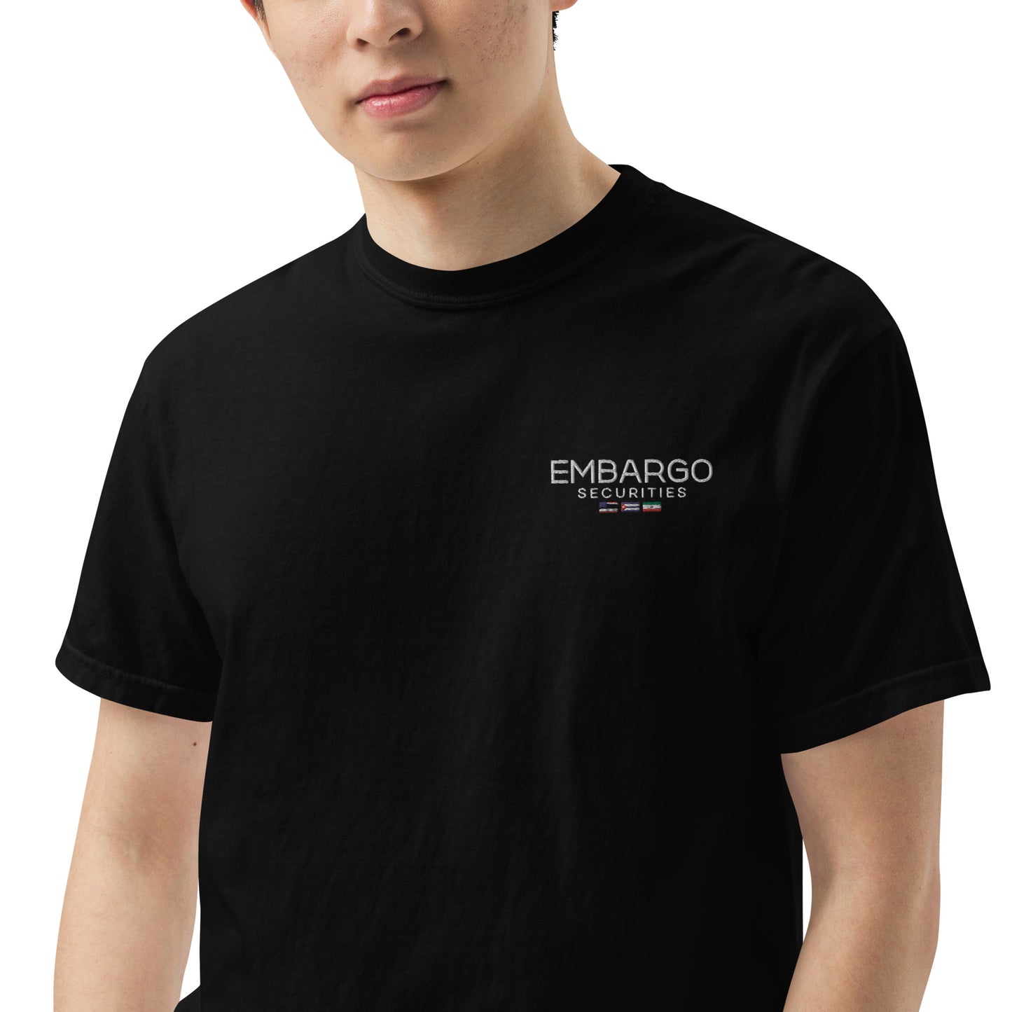 Embroidery Embargo Securities USA, Cuba, and Iran Flag T-Shirt