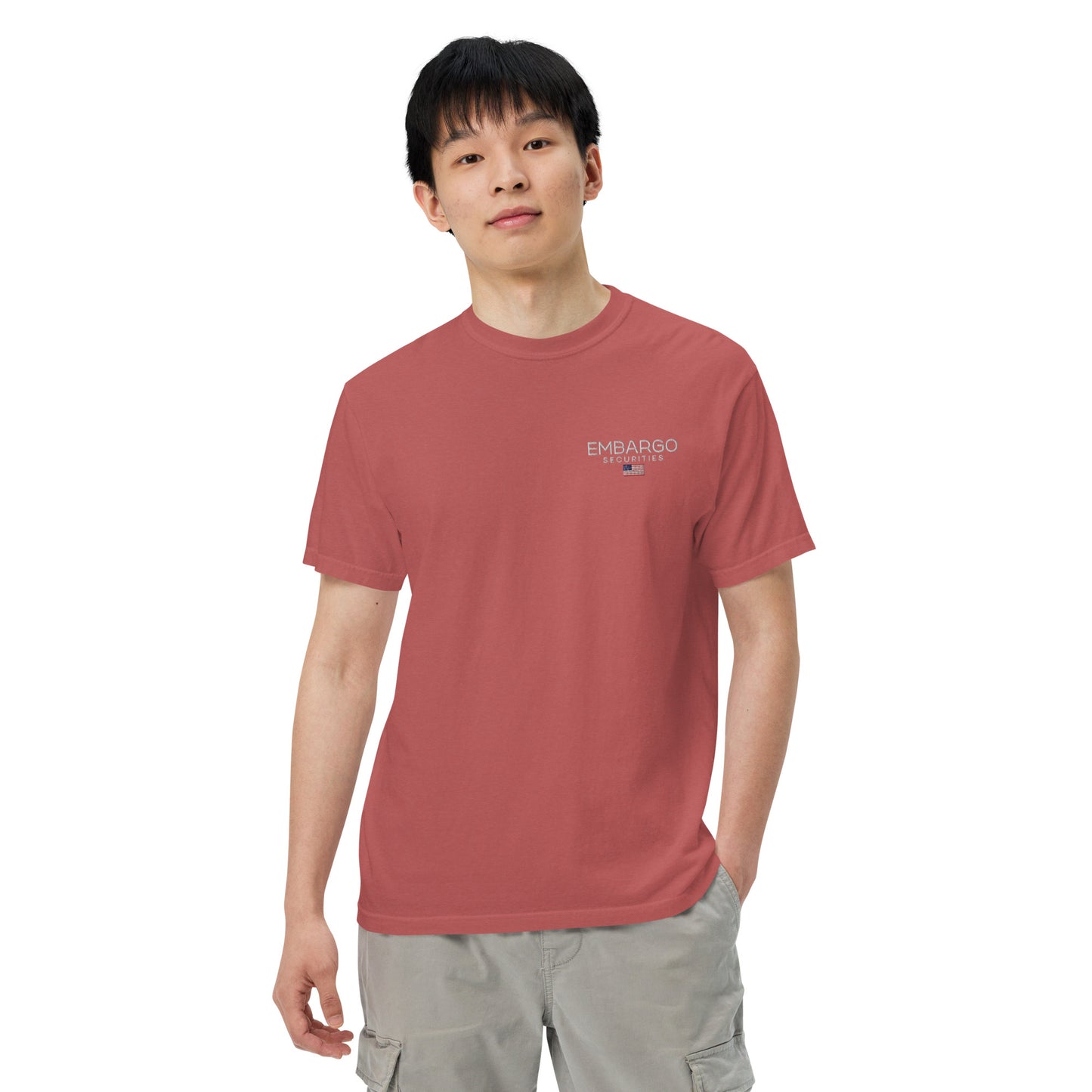 Embroidery Embargo Securities USA Flag T shirt