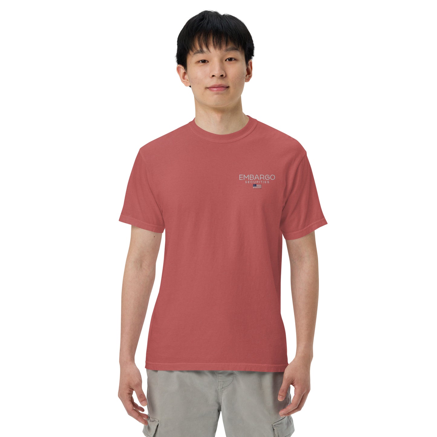 Embroidery Embargo Securities USA Flag T shirt