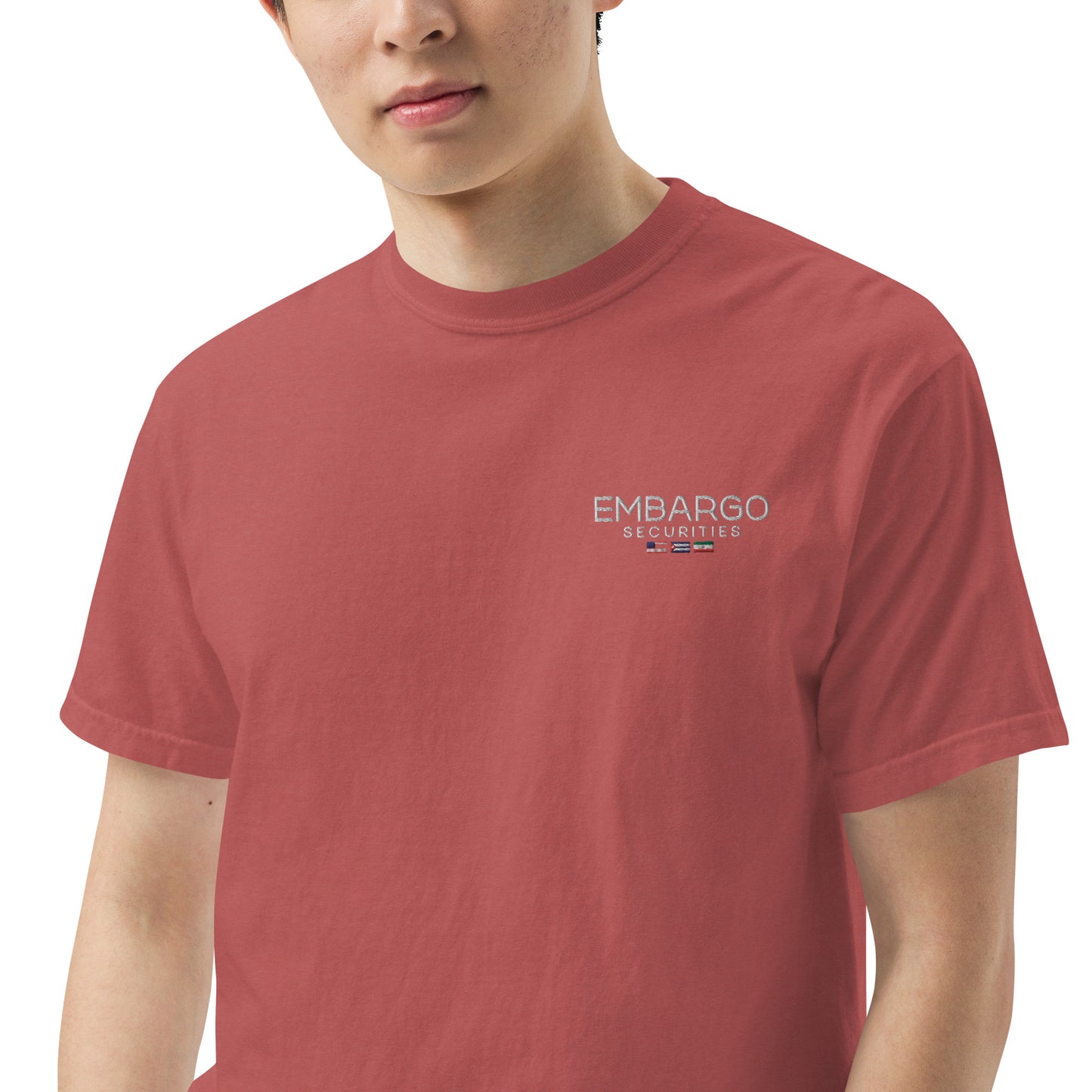 Embroidery Embargo Securities USA, Cuba, and Iran Flag T-Shirt