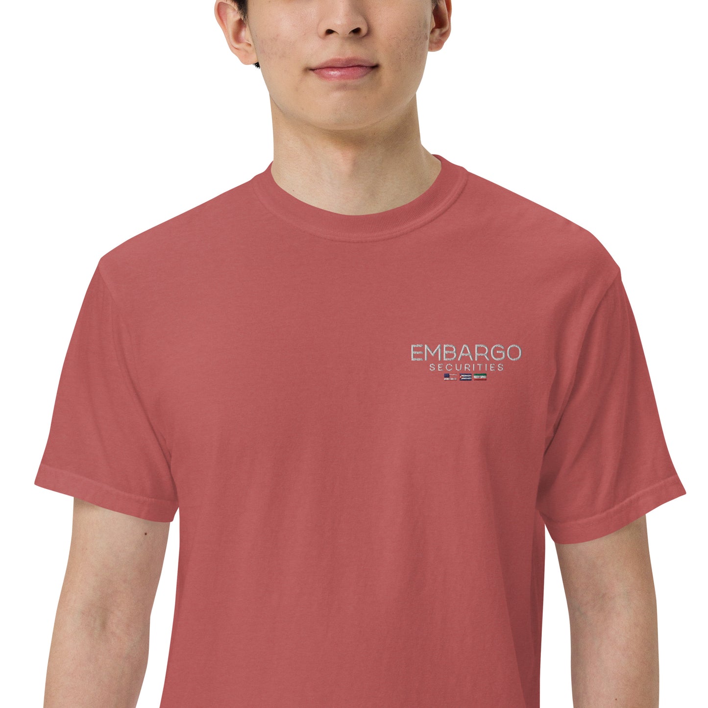 Embroidery Embargo Securities USA, Cuba, and Iran Flag T-Shirt