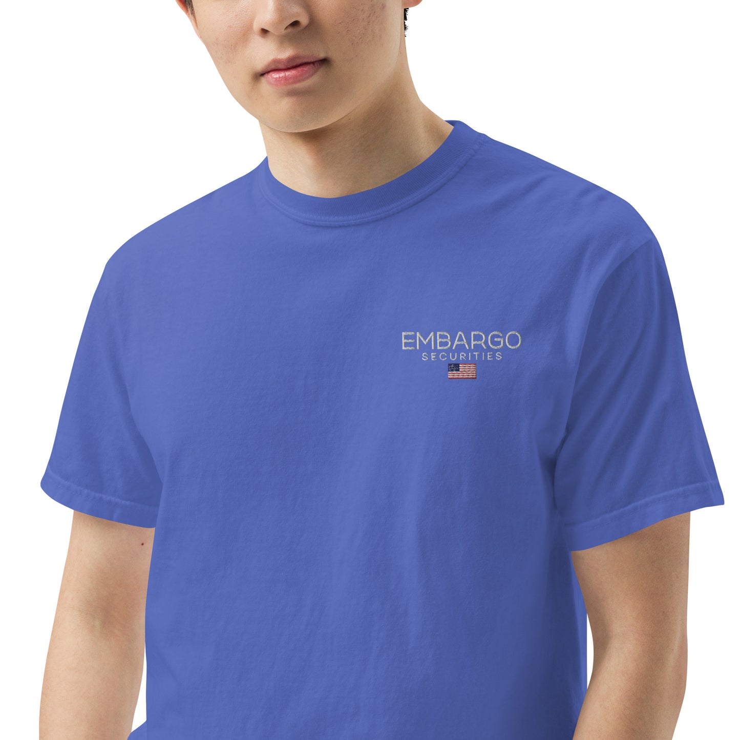 Embroidery Embargo Securities USA Flag T shirt
