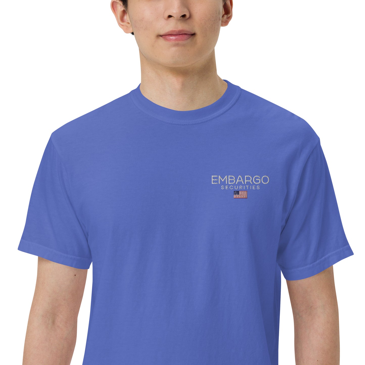 Embroidery Embargo Securities USA Flag T shirt