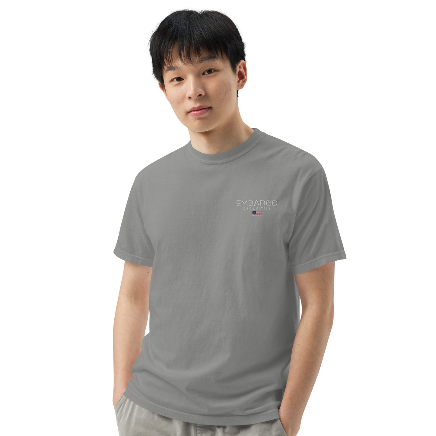 Embroidery Embargo Securities USA Flag T shirt