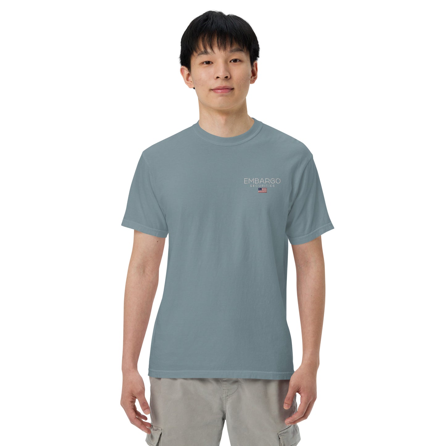 Embroidery Embargo Securities USA Flag T shirt