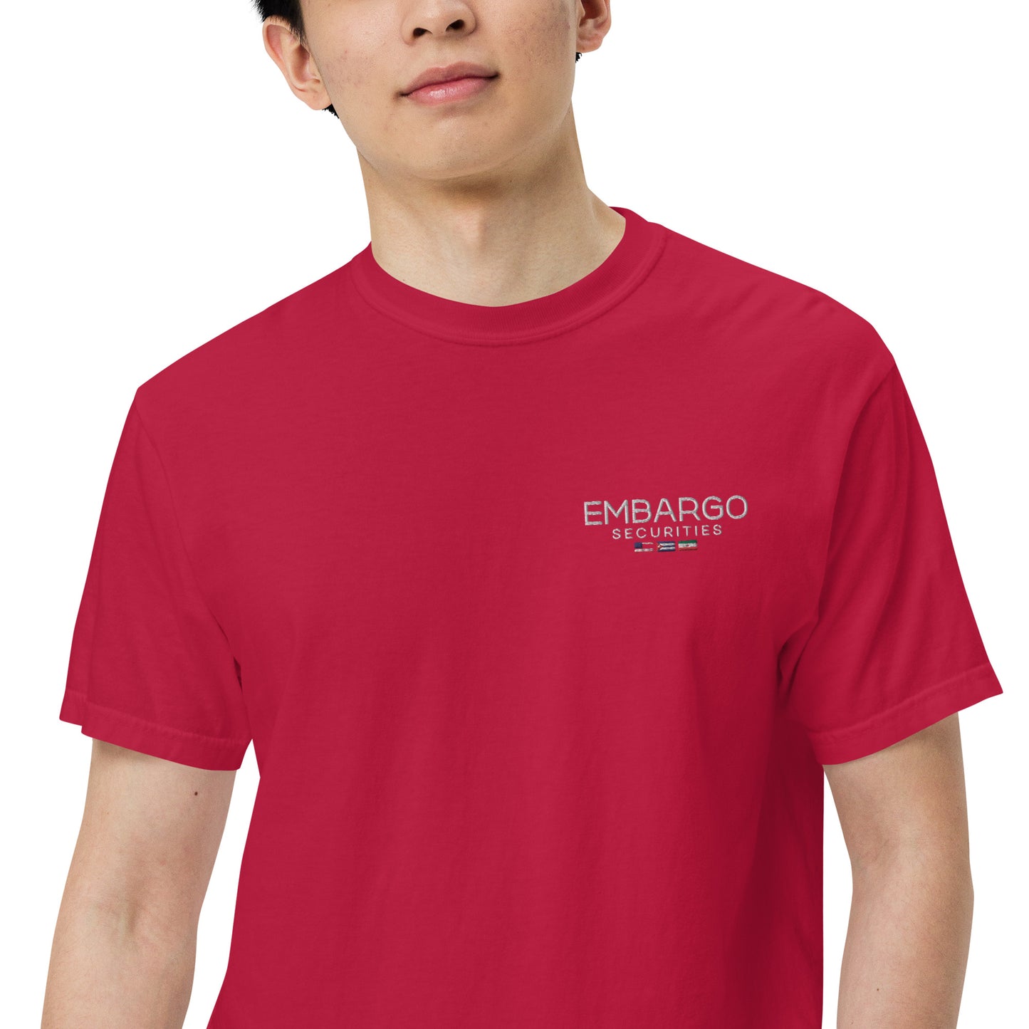 Embroidery Embargo Securities USA, Cuba, and Iran Flag T-Shirt