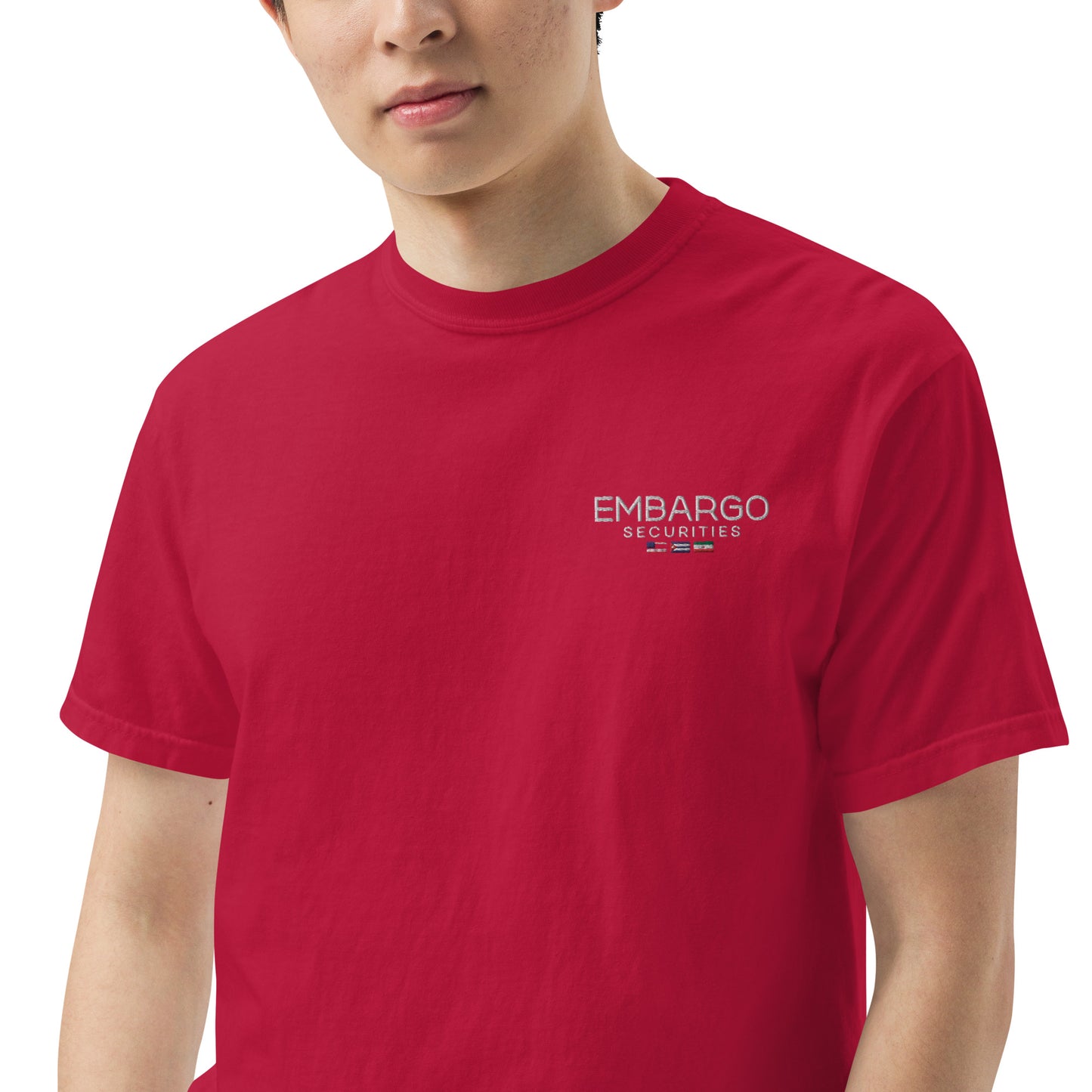 Embroidery Embargo Securities USA, Cuba, and Iran Flag T-Shirt