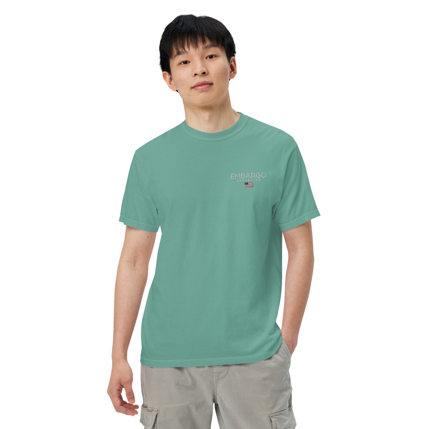 Embroidery Embargo Securities USA Flag T shirt