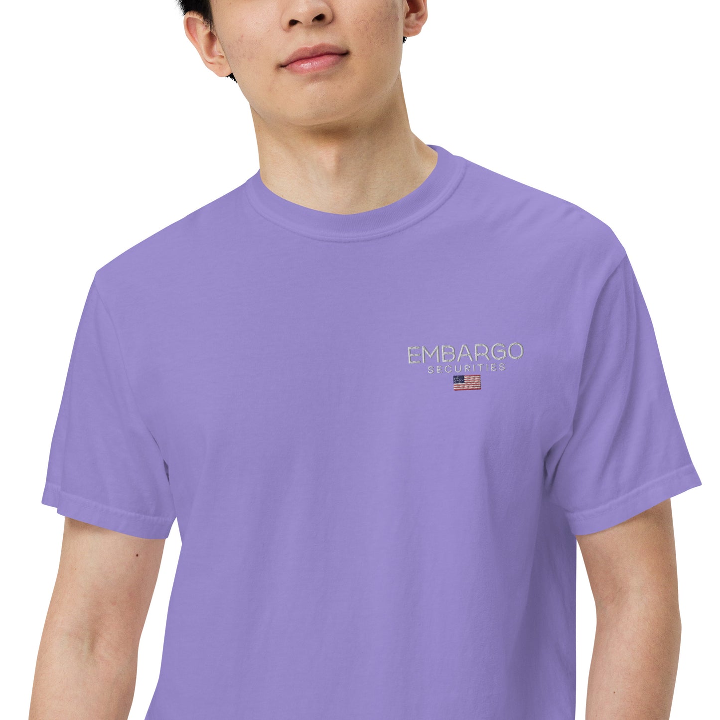Embroidery Embargo Securities USA Flag T shirt