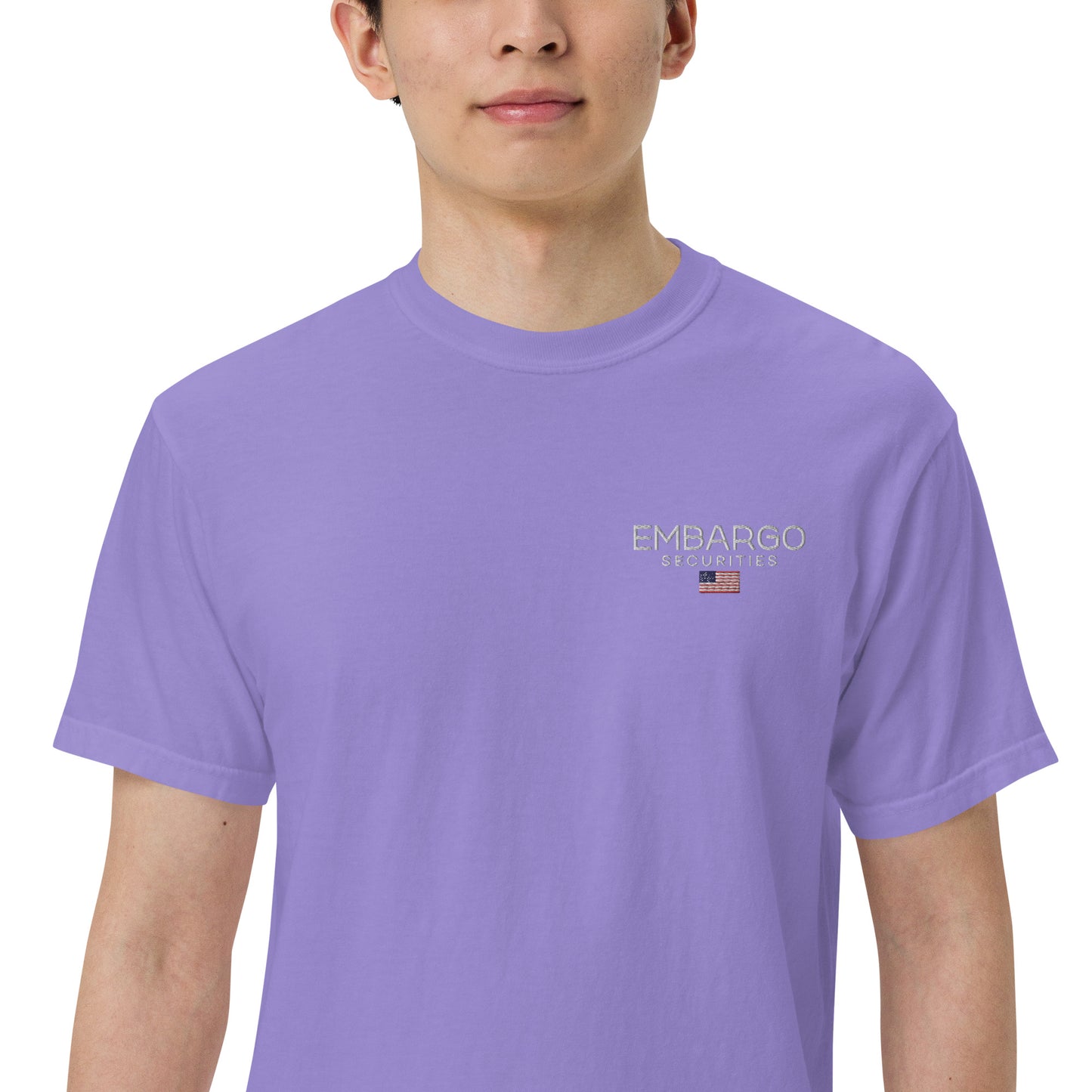 Embroidery Embargo Securities USA Flag T shirt