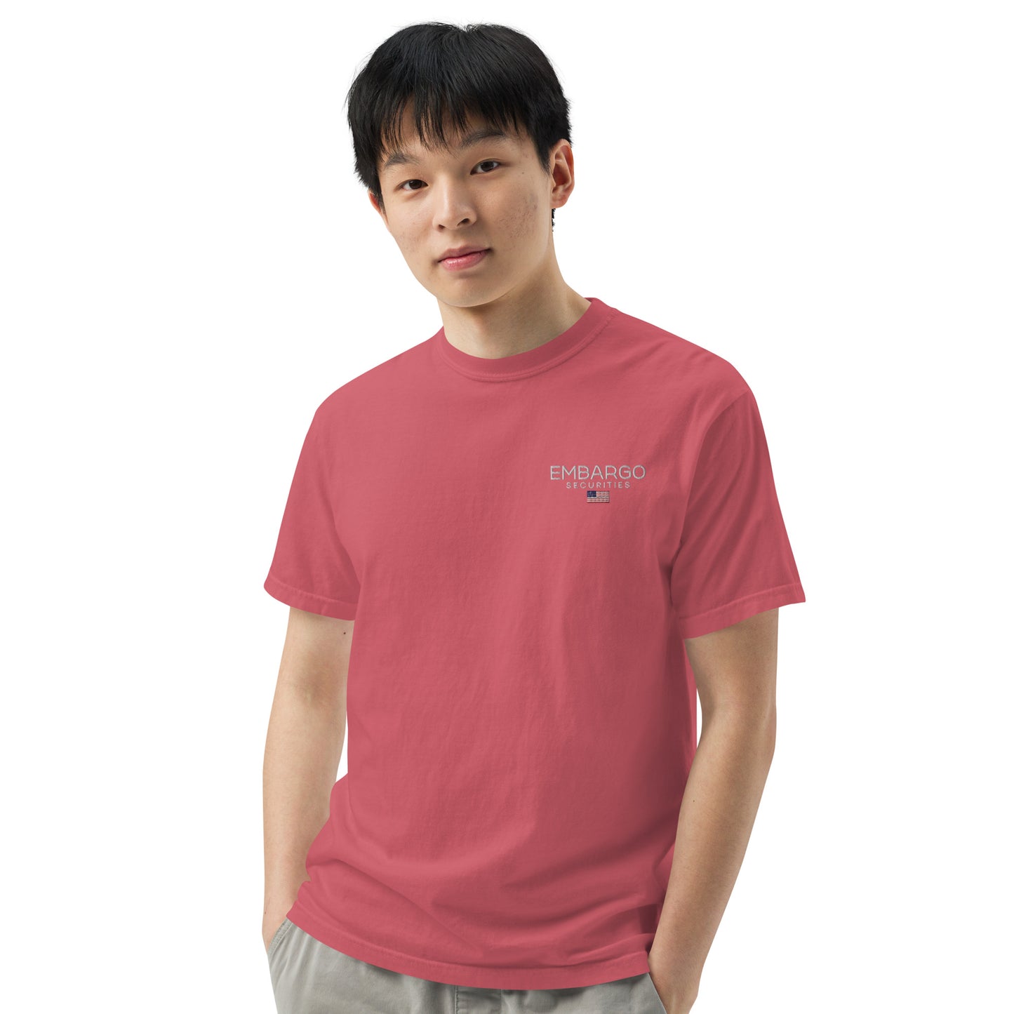 Embroidery Embargo Securities USA Flag T shirt