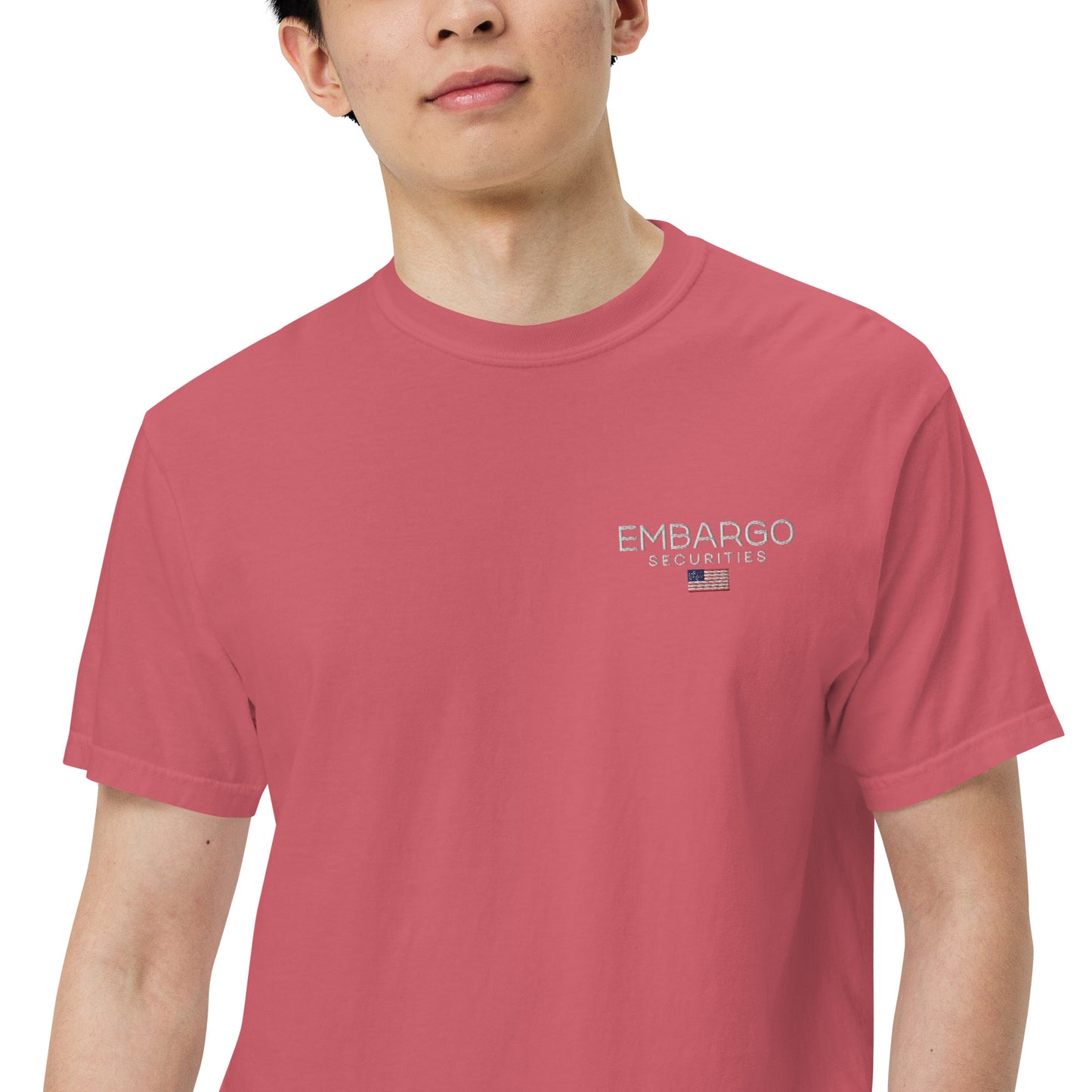 Embroidery Embargo Securities USA Flag T shirt