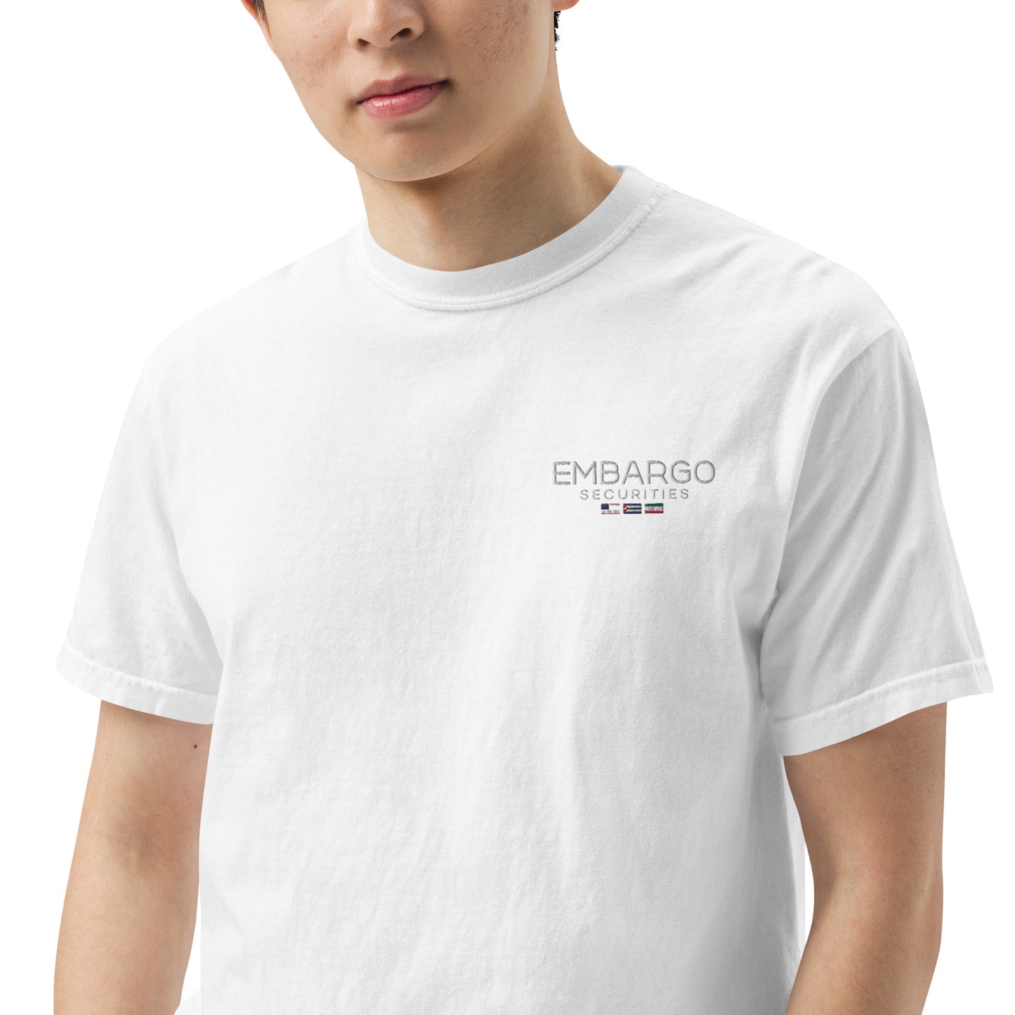 Embroidery Embargo Securities USA, Cuba, and Iran Flag T-Shirt