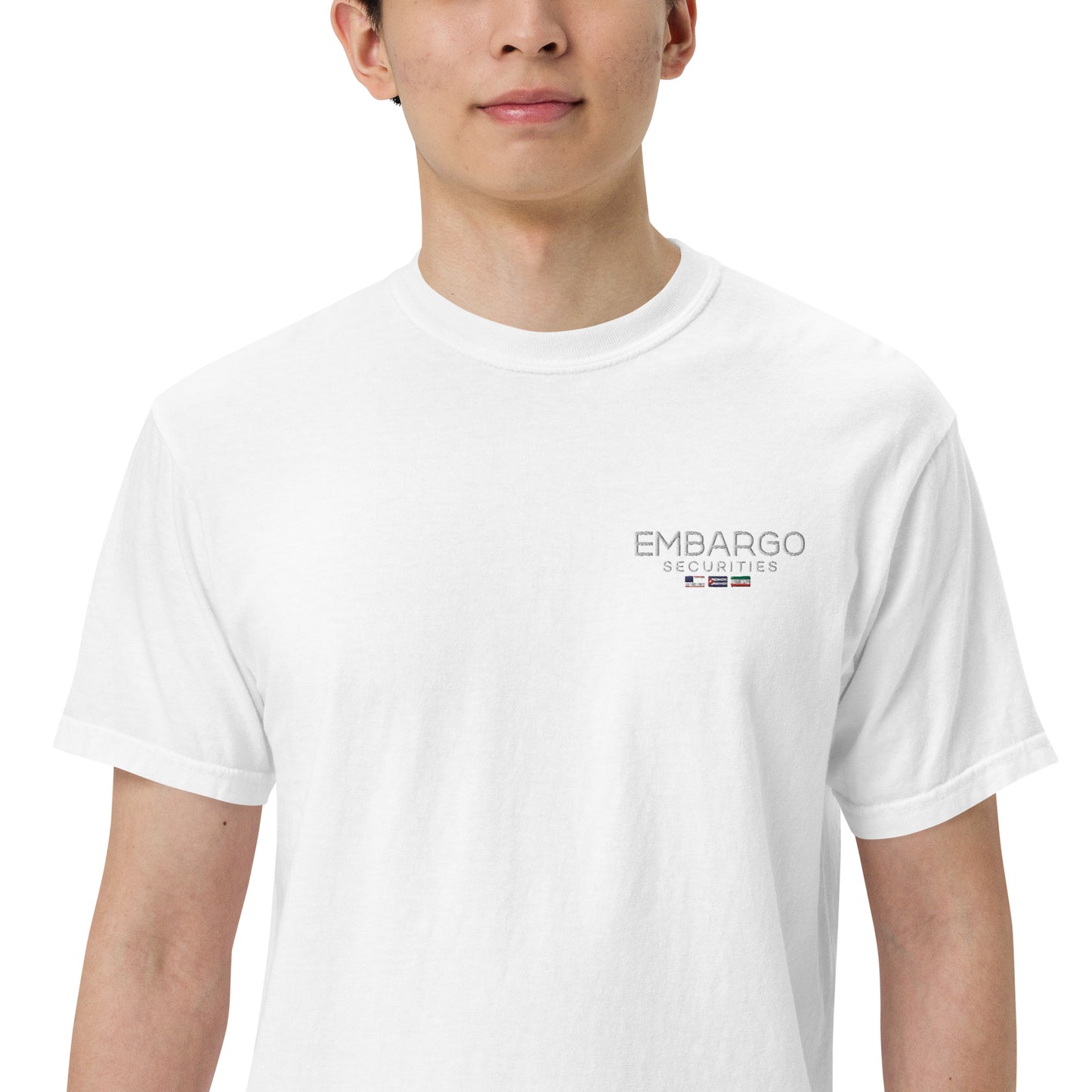 Embroidery Embargo Securities USA, Cuba, and Iran Flag T-Shirt