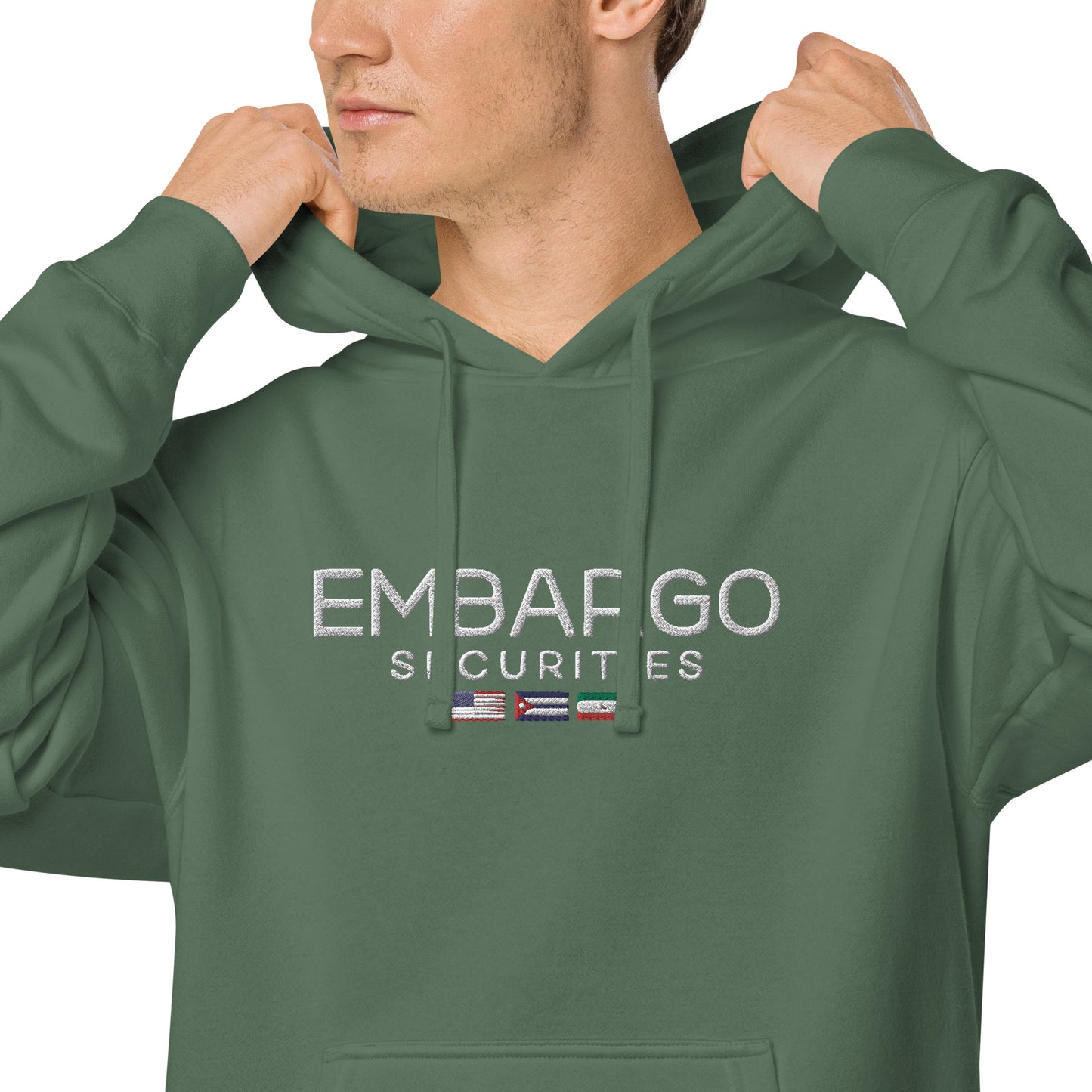 Embroidery Embargo Securities USA, Cuba, and Iran Flag Hoodie