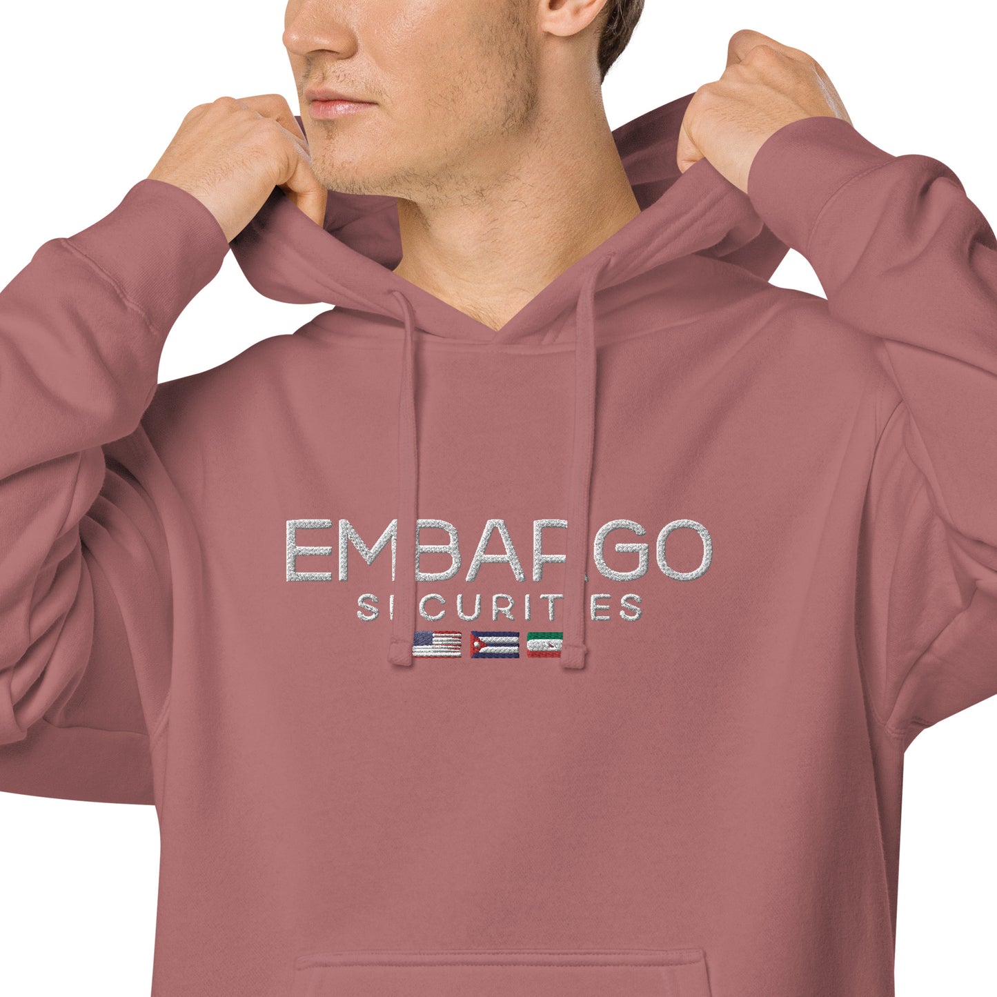 Embroidery Embargo Securities USA, Cuba, and Iran Flag Hoodie