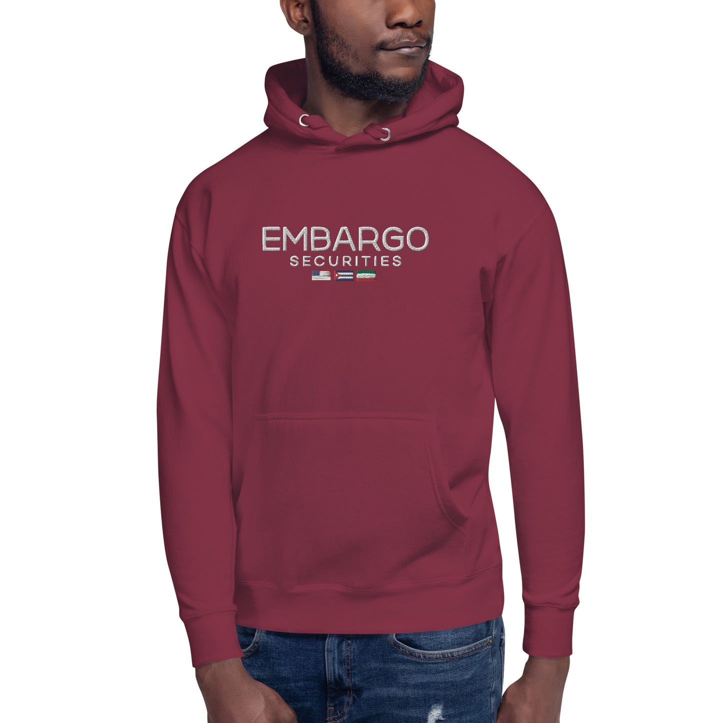 Embroidery Embargo Securities USA, Cuba, and Iran Flag Hoodie