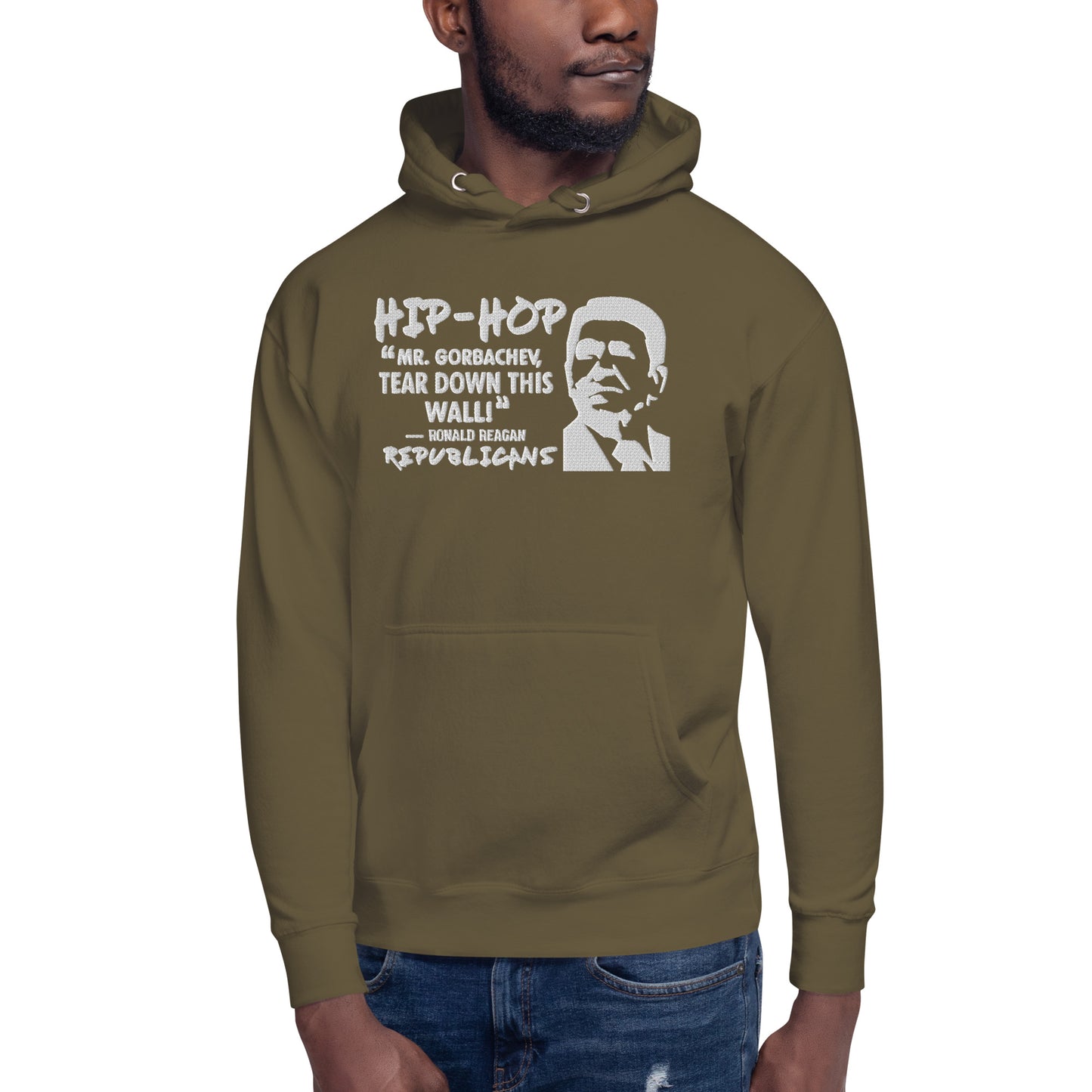 Embroidery Ronald Reagan Premium Hoodie