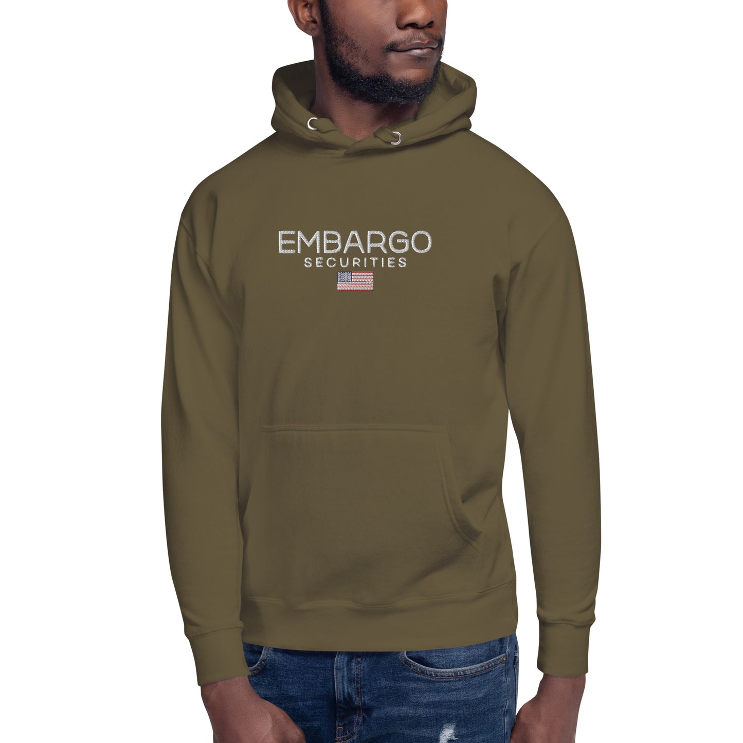 Embroidery Embargo Securities USA Flag Hoodie