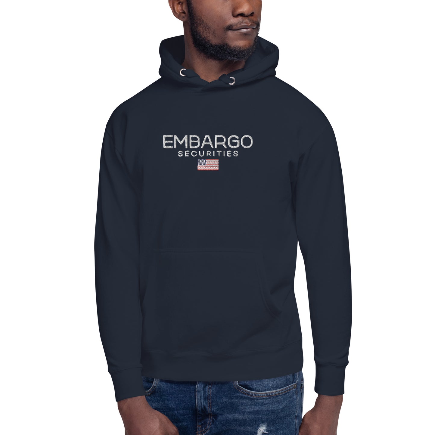 Embroidery Embargo Securities USA Flag Hoodie
